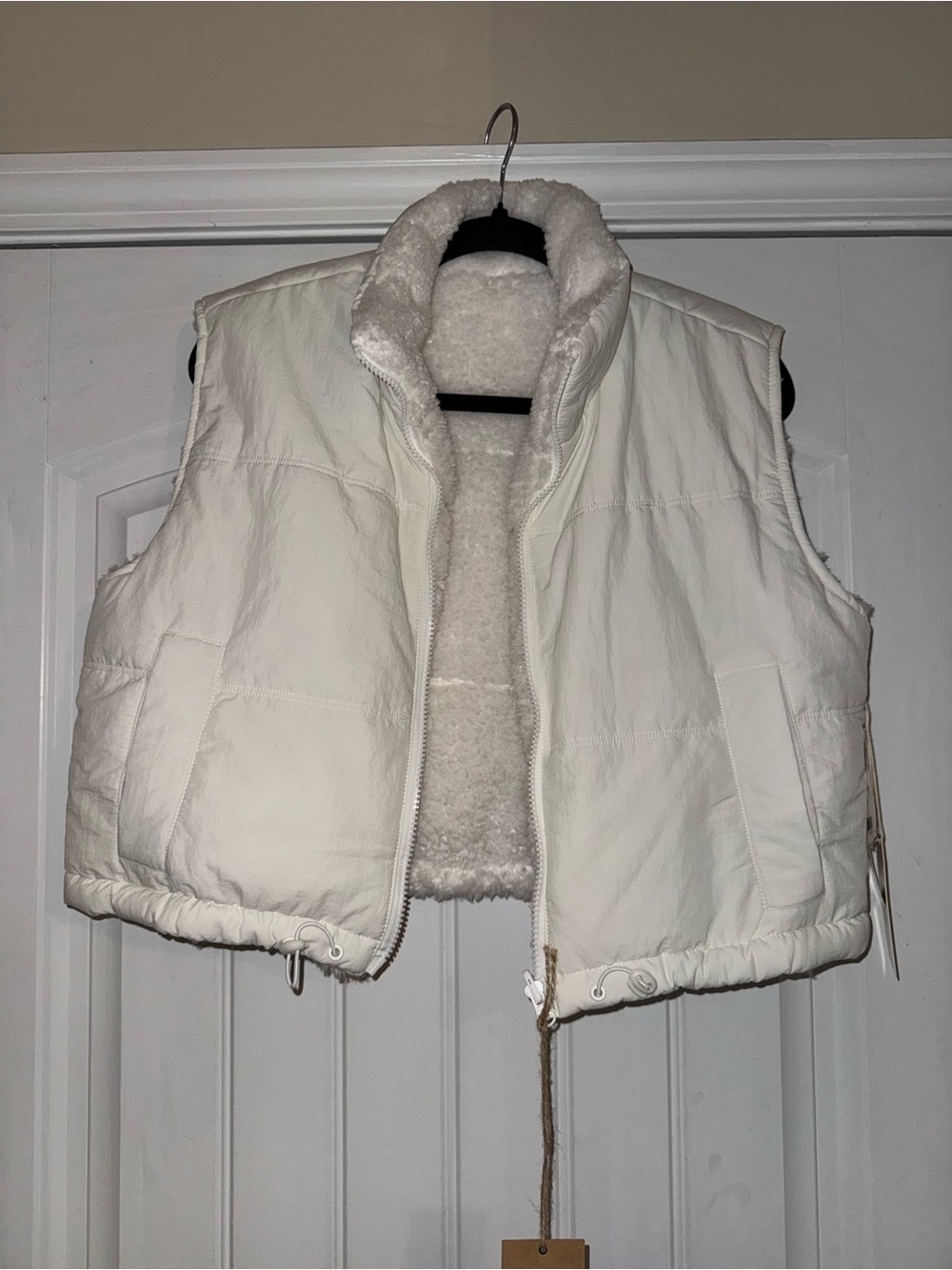 Women’s white Sherpa-Lined Puffer Vest (reversible)